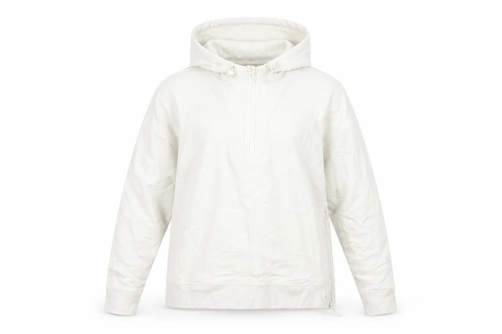 Front view of Goodmove women’s beige cotton pullover hoodie, size UK 6, zip