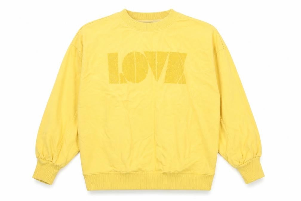 Front view of Next women’s yellow cotton pullover sweatshirt, size M, pullover - love