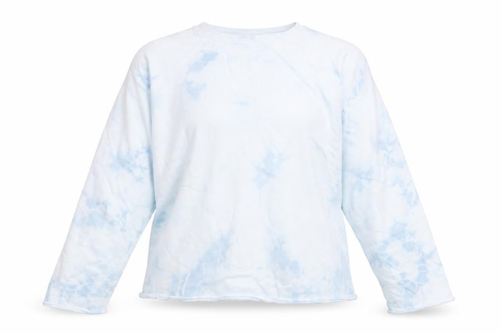 Front view of Marks & Spencer women’s blue cotton pullover sweatshirt, size UK 14, pullover - tie dye