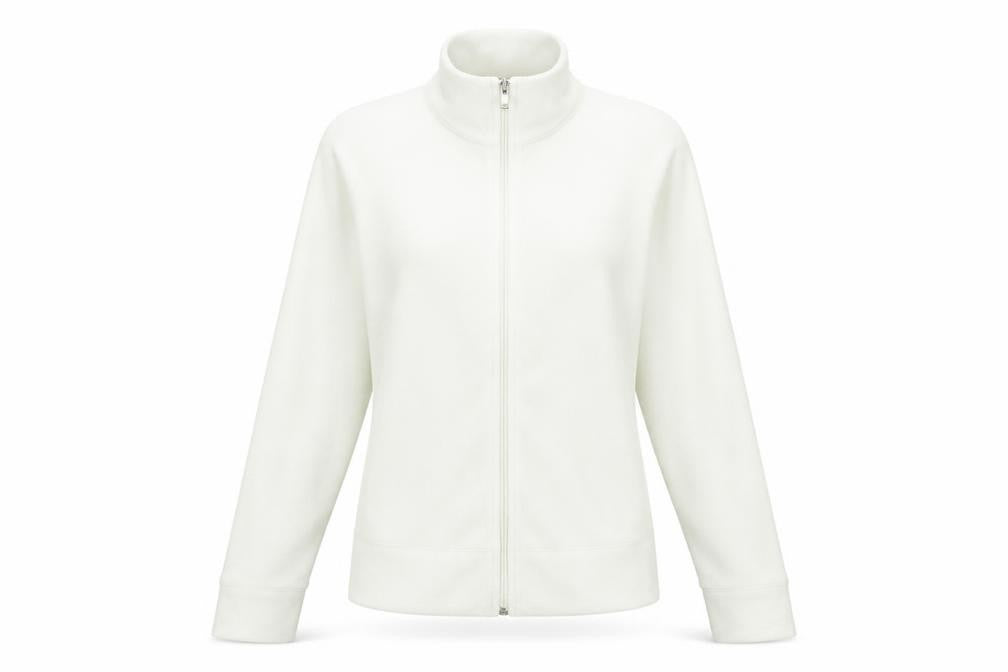 Front view of H&M women’s white polyester full zip sweatshirt, size UK 14, zip