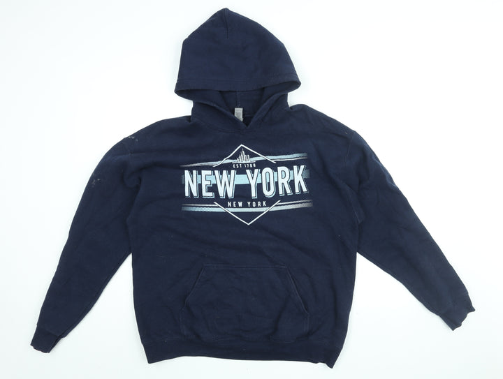 Gildan Mens Blue Cotton Pullover Hoodie Size L - New York