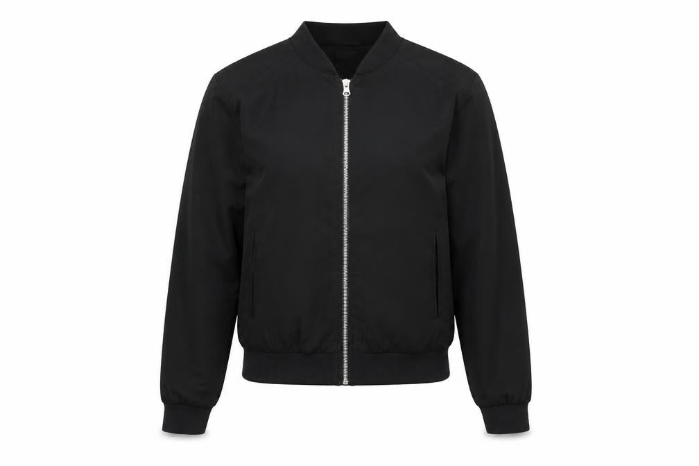 Front view of New Look women’s black jacket coat, size UK 10, zip