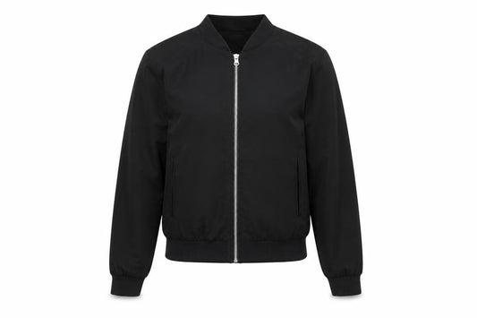 Front view of New Look women’s black jacket coat, size UK 10, zip