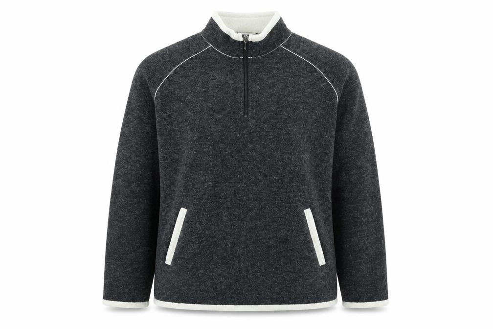 Front view of Next women’s grey acrylic pullover sweatshirt, size UK 12, zip