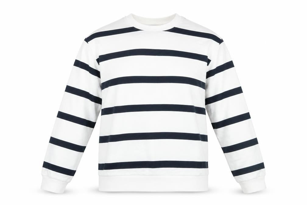 Front view of Marks & Spencer women’s white striped cotton pullover sweatshirt, size M, pullover