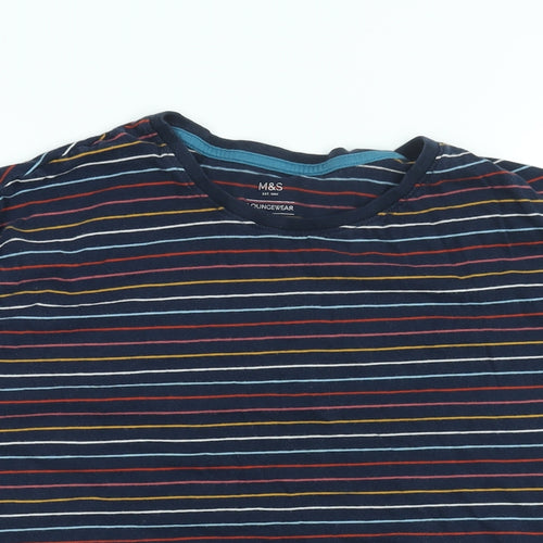 Marks and Spencer Womens Blue Striped Cotton Basic T-Shirt Size L Round Neck