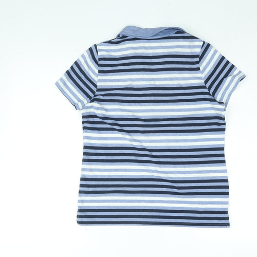 Bm Casual Womens Blue Striped Polyester Basic T-Shirt Size 10 Collared
