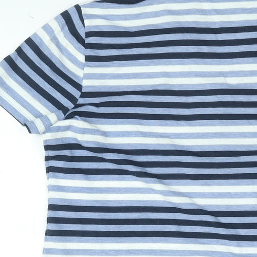 Bm Casual Womens Blue Striped Polyester Basic T-Shirt Size 10 Collared