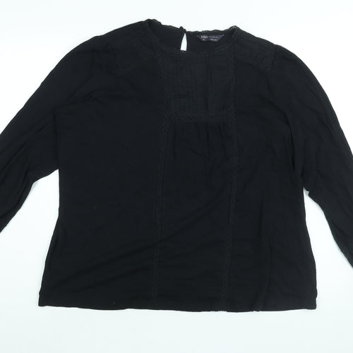 Marks and Spencer Womens Black Cotton Basic T-Shirt Size 14 Round Neck