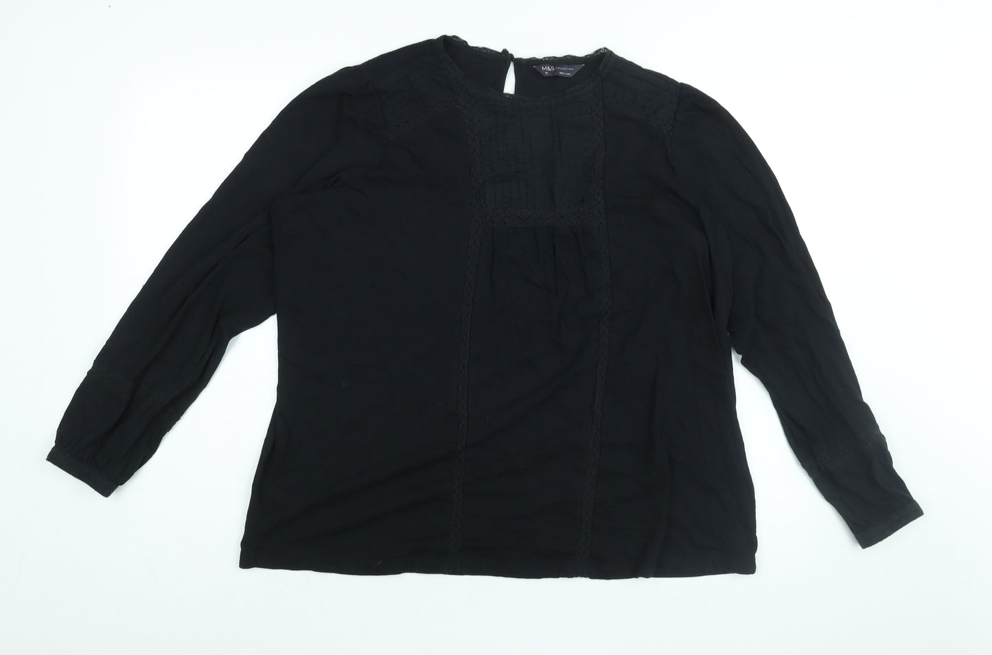 Marks and Spencer Womens Black Cotton Basic T-Shirt Size 14 Round Neck