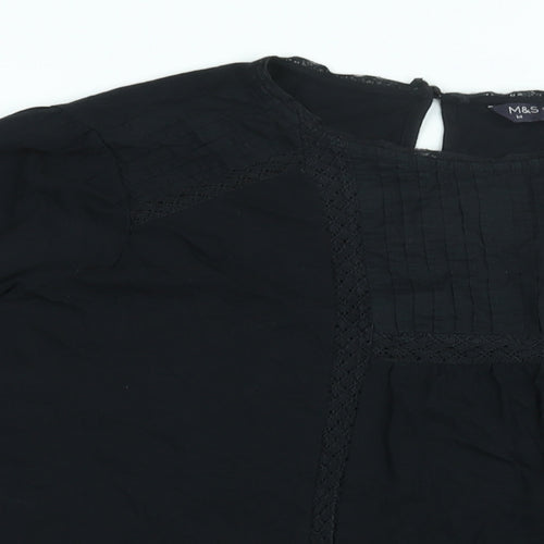 Marks and Spencer Womens Black Cotton Basic T-Shirt Size 14 Round Neck