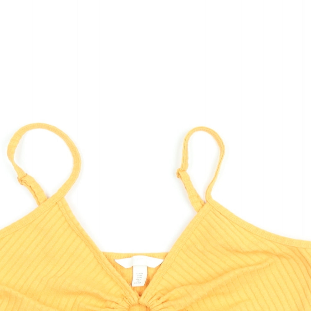 H&M Womens Orange Polyester Cropped T-Shirt Size M V-Neck