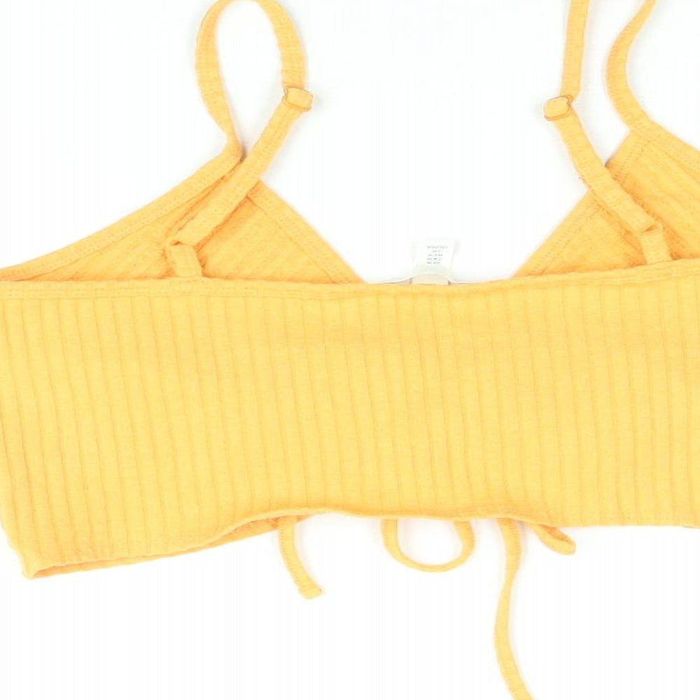 H&M Womens Orange Polyester Cropped T-Shirt Size M V-Neck