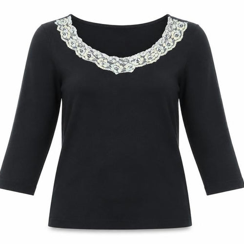 H&M Womens Black Cotton Basic T-Shirt Size M Round Neck - Frill Detail
