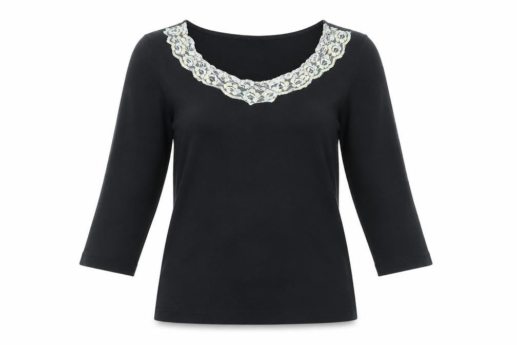 H&M Womens Black Cotton Basic T-Shirt Size M Round Neck - Frill Detail