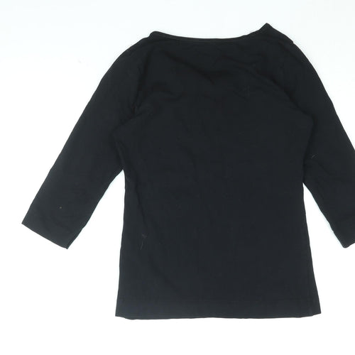 H&M Womens Black Cotton Basic T-Shirt Size M Round Neck - Frill Detail