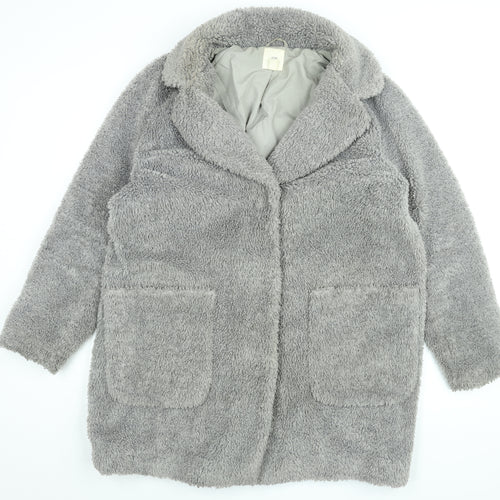H&M Womens Grey Overcoat Coat Size M Snap