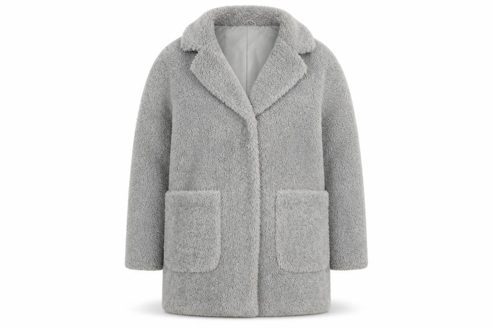 Front view of H&M women’s grey overcoat coat, size M, snap