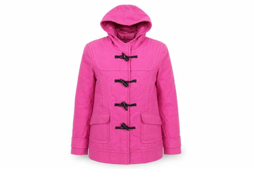 Front view of Dorothy Perkins women’s pink overcoat coat, size UK 12, snap