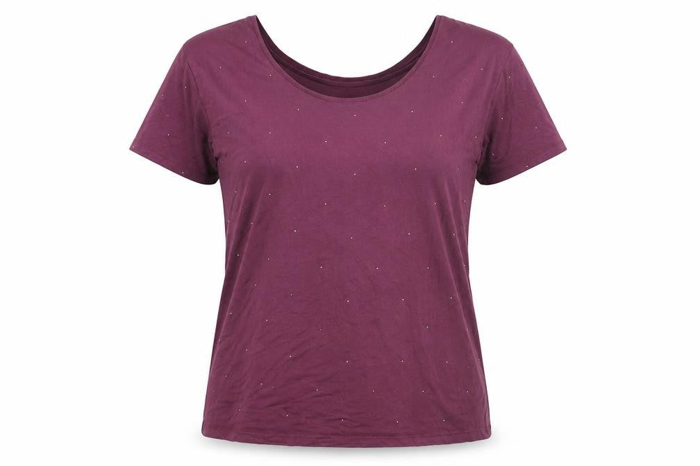 Front view of Next women’s purple viscose basic t-shirt, size UK 10, round neck