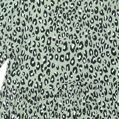 Marks and Spencer Womens Green Animal Print Viscose Shift Size 14 Round Neck Pullover - Leopard Print