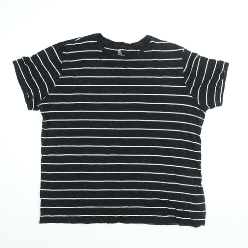 H&M Womens Black Striped Cotton Basic T-Shirt Size XL Round Neck