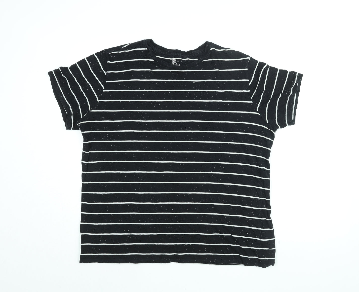 H&M Womens Black Striped Cotton Basic T-Shirt Size XL Round Neck