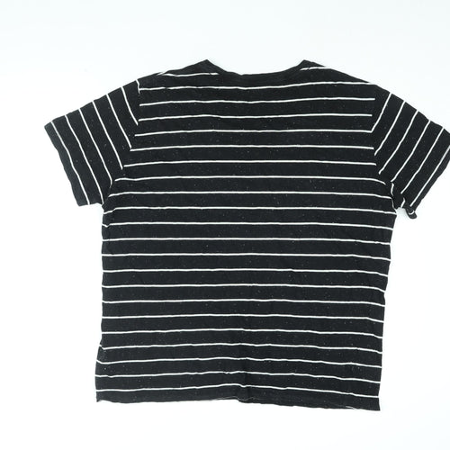 H&M Womens Black Striped Cotton Basic T-Shirt Size XL Round Neck