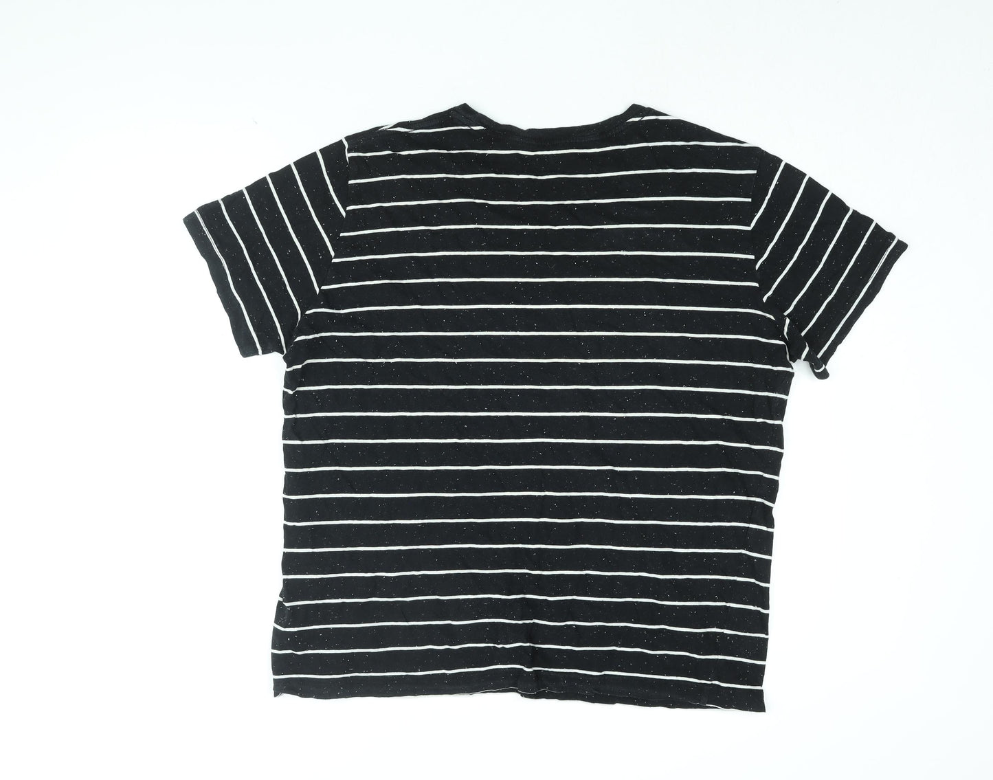 H&M Womens Black Striped Cotton Basic T-Shirt Size XL Round Neck