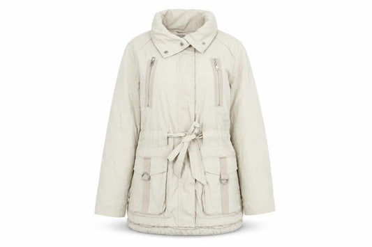 Front view of Next women’s beige jacket coat, size UK 14, zip