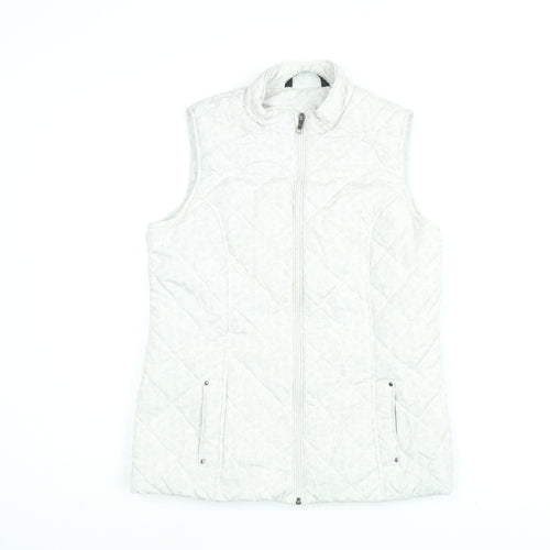 BM Collection Womens White Floral Gilet Coat Size 10 Zip