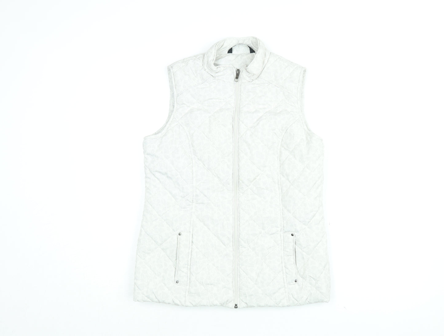 BM Collection Womens White Floral Gilet Coat Size 10 Zip