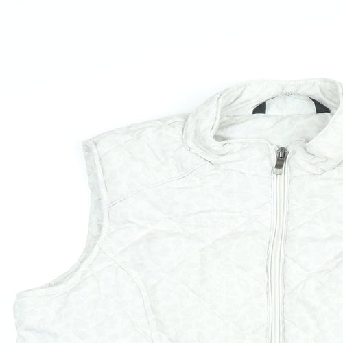 BM Collection Womens White Floral Gilet Coat Size 10 Zip