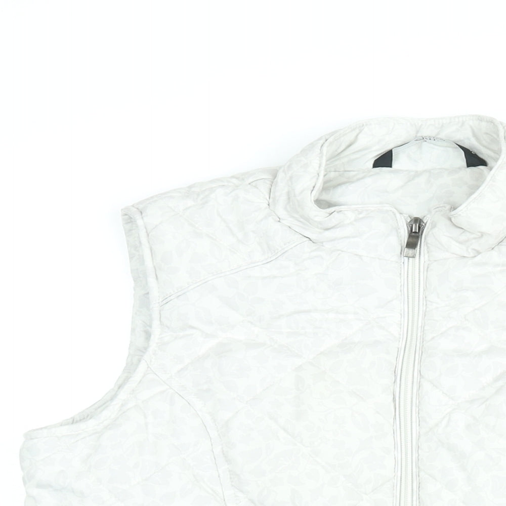 BM Collection Womens White Floral Gilet Coat Size 10 Zip