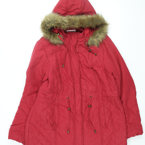 BHS Womens Red Overcoat Coat Size 18 Zip