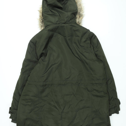 New Look Womens Green Parka Coat Size 20 Zip - Faux Fur Hood