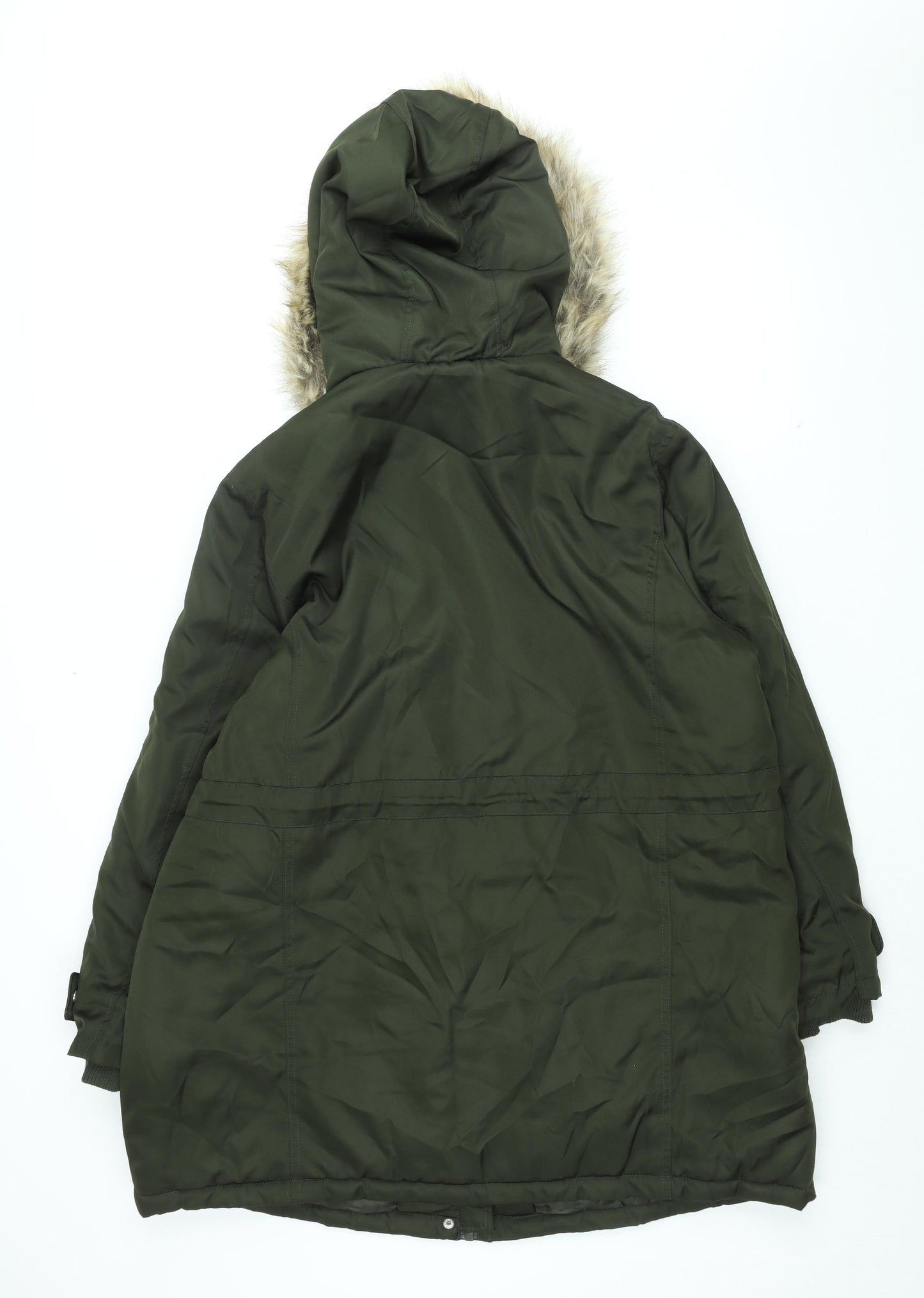 New Look Womens Green Parka Coat Size 20 Zip - Faux Fur Hood