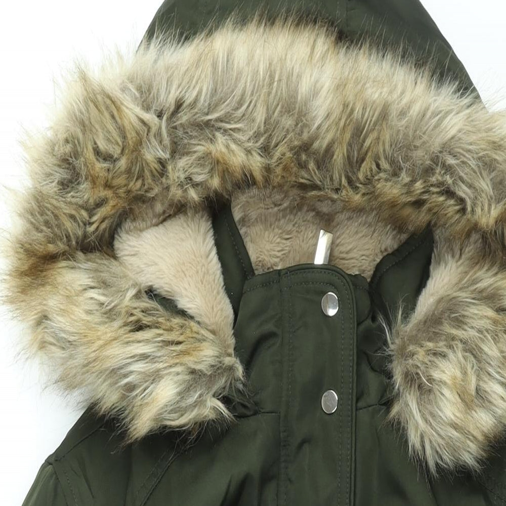 New Look Womens Green Parka Coat Size 20 Zip - Faux Fur Hood