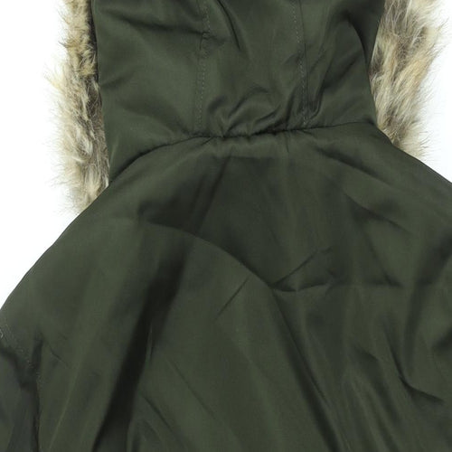 New Look Womens Green Parka Coat Size 20 Zip - Faux Fur Hood