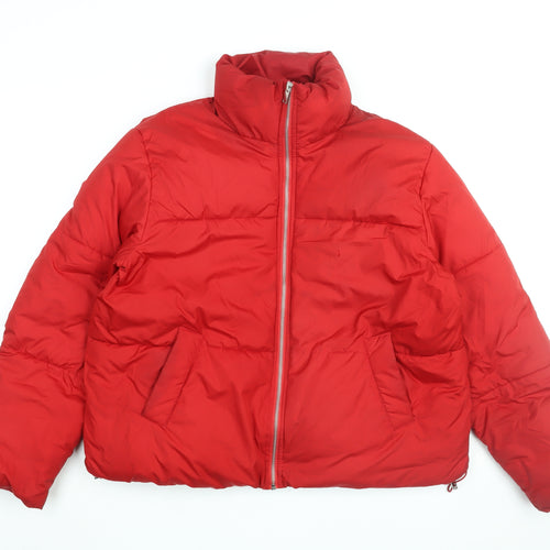 New Look Womens Red Puffer Jacket Coat Size L Zip