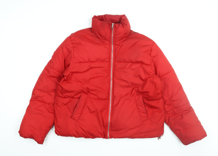New Look Womens Red Puffer Jacket Coat Size L Zip