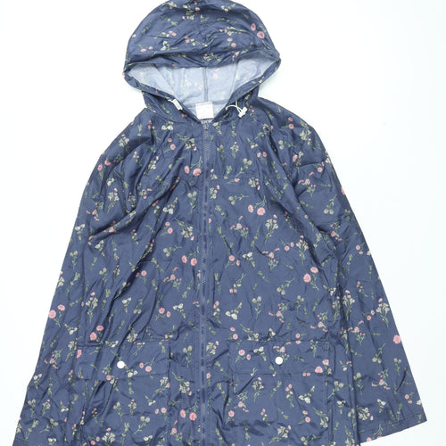 Anne De Lancay Womens Blue Floral Rain Coat Coat Size M Zip
