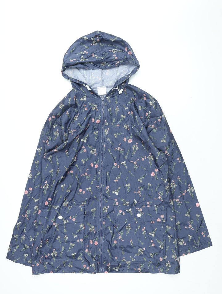 Anne De Lancay Womens Blue Floral Rain Coat Coat Size M Zip