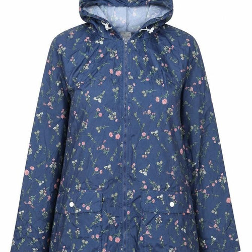 Anne De Lancay Womens Blue Floral Rain Coat Coat Size M Zip