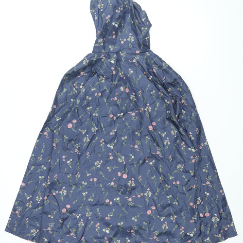 Anne De Lancay Womens Blue Floral Rain Coat Coat Size M Zip