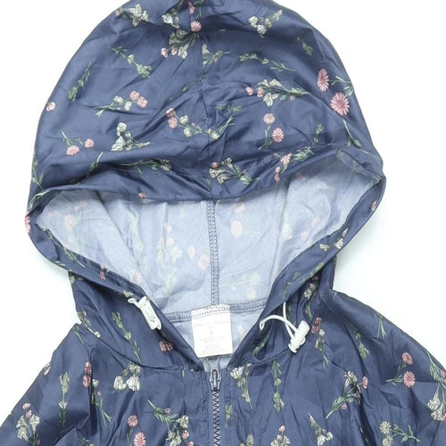 Anne De Lancay Womens Blue Floral Rain Coat Coat Size M Zip