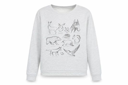 Front view of ASOS women’s grey cotton pullover sweatshirt, size UK 14, pullover - animal print, horse, rabbit