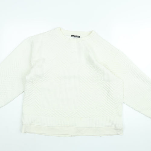 Zara Womens White Cotton Pullover Sweatshirt Size M Pullover - Quilted effect