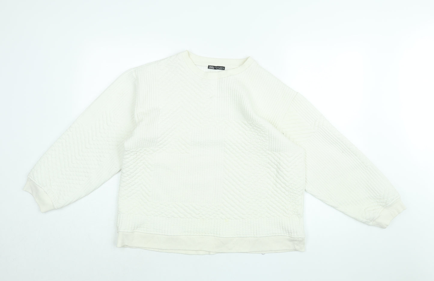 Zara Womens White Cotton Pullover Sweatshirt Size M Pullover - Quilted effect