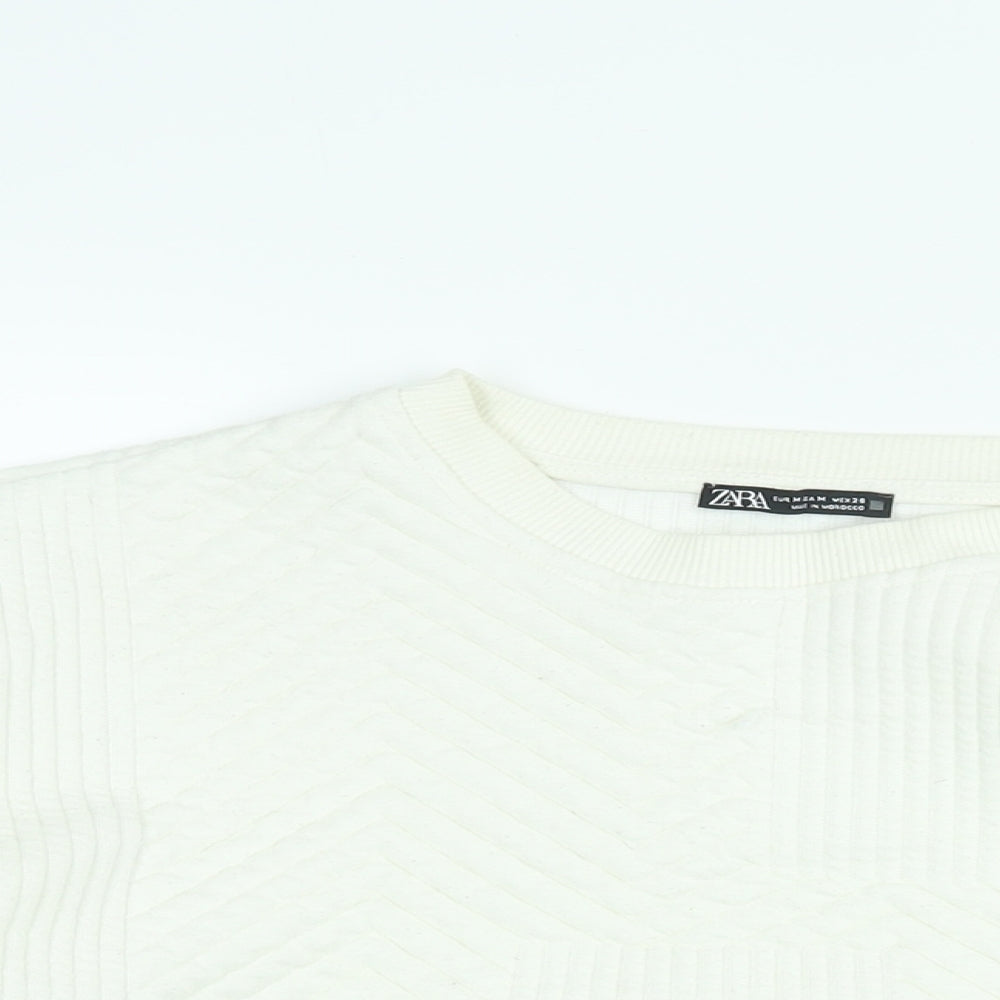 Zara Womens White Cotton Pullover Sweatshirt Size M Pullover - Quilted effect